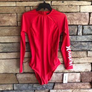 Hurley red logo long sleeve rashguard swimsuit NWT